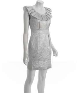 Vera Wang Lavender Label silver brocade pleat neck dress   up 