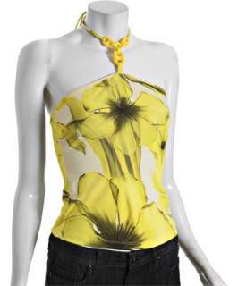 Versace yellow floral print link detail halter top   