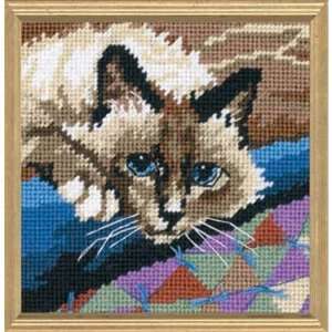   Cuddly Cat 5 x 5 Mini Needlepoint Kit Arts, Crafts & Sewing