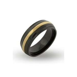   Mens Gold Stripe Black Plate Engravable Message Band Jewelry