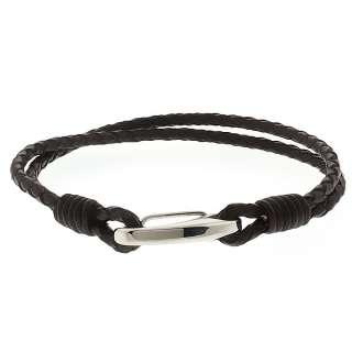Mens 8 Dark Brown Leather Bracelet With Stainless Steel Clasp  