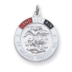  St. Michael Enameled Medal 1in   Sterling Silver Jewelry