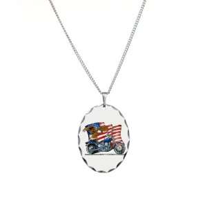  Necklace Oval Charm Motorcycle Eagle And US Flag   Harley 