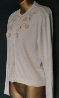 Vintage White Orlon Beaded Pearl Sweater Kerrybrooke B42  