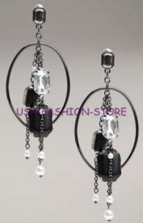 NWT GUESS earring fashion pearl silver bead Hoop dangle  