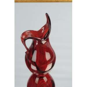  Murano Glass Deep Ruby Flame Pattern Glass Vase 