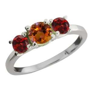   Round Orange Mystic Topaz and Red Garnet Sterling Silver Ring Jewelry