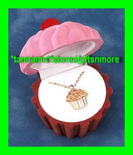 The Birthstone Cupcake Necklace comes in a cute reusable cup caked 