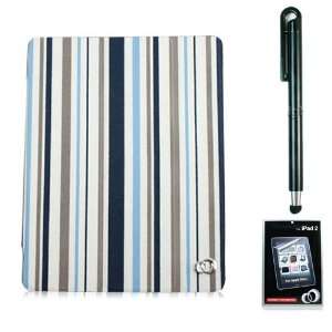  Blue Stripe Tri PAD Canvas Case for Apple iPad 2 (Clear 