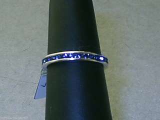 Blue Aus Crystal Rhodium Plated Eternity Ring Sz 7  