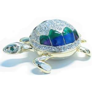   Turtle with White Crystals Bejeweled Trinket Box 