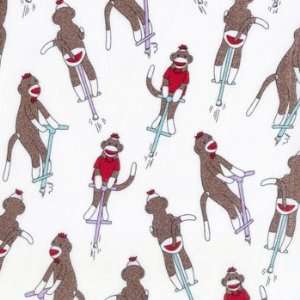  Moda Sock Monkeys on Pogo Sticks on Cream Fabric Arts 