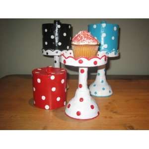  NEW Polka Dot Paper Mache Cupcake Plate with Cover 