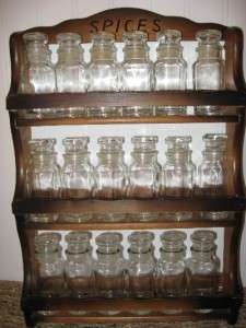 Vintage Wood Spice Rack with 18 Glass Lidded Jars ESTATE  