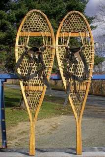   snowshoes have bindings. The snowshoes measures 42 long by 12 wide