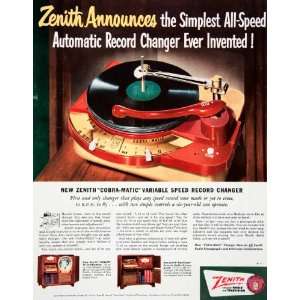  1950 Ad Cobra Matic Record Changer Zenith Chicago 