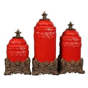   Medium Canister (3 Piece Set), Red, 12.5x10.5x8.5 Inch