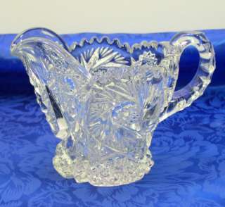   Glass Whirling Star Pattern Nu Cut Pitcher/Creamer USA Made Glassware