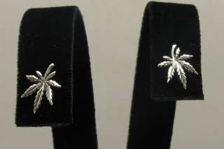 SMALL STERLING SILVER EARRINGS CANNABIS SOLID 925 NEW  
