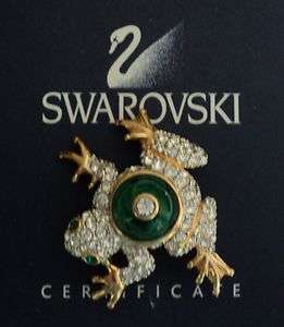 Signed Swan Swarovski Green Frog Brooch/Pin   RARE  