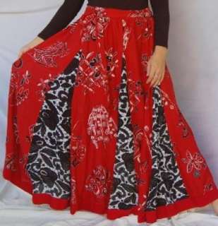 W474S RED/SKIRT VINTAGE BATIK PATCH BOHO 2X 3X 4X  