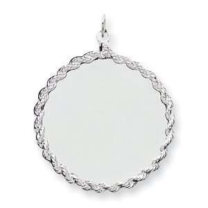    Sterling Silver Engraveable Round with Rope Disc Charm Jewelry
