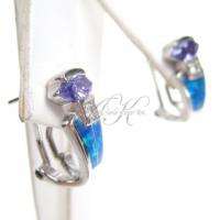 Tanzanite Inlaid Green Opal Sterling Silver Earring New  