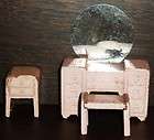 Vintage Renwal Dollhouse Bedroom Set Bed Vanity Mirror Bench Chair