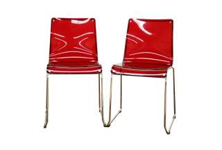 Designer Style Modern Red Clear Plastic Dining Chairs  