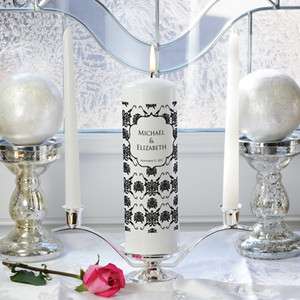 4pc Damask Unity Candle Set in a Gold or Silver Stand   Free 