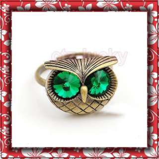 1Pc Finger rings Vintage owl Swarovski Crystal eyes womens ring 3cs in 