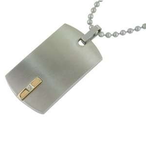  Stainless Steel Dog Tag Pendant with Diamond Accent and 