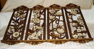 VTG WALL ART HANGINGS MID CENTURY GOLD FLORAL  