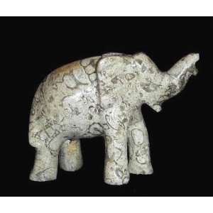 Coral Stone Elephant Figurine Carving   Small, 3L 