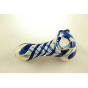  Crystal Navy Blue Swirl Glass Tobacco Pipe w/ Free Glass 