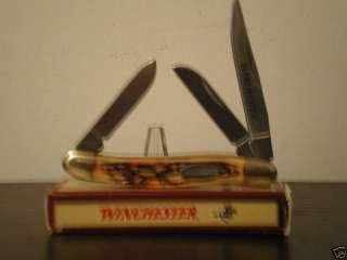 Winchester 3 blade Ersatz Stag Brass Pins Pocket Knife  