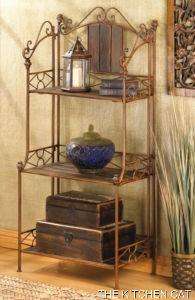 Rustic bakers rack metal & wood plant stand w 3 tier shelf country 