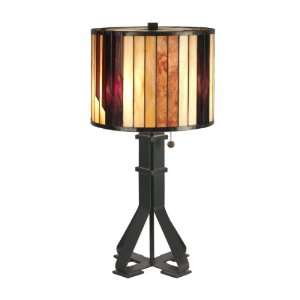   TT90273 Tiffany Table Lamp, Dark Antique Bronze and Art Glass Shade