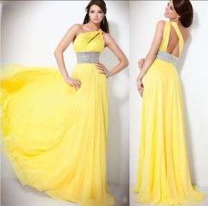   Beaded Waist Prom Pageant Dresses Evening Gown Yellow/Stock size4 16