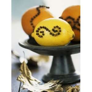  Oranges & Lemon Studded with Cloves on a Pedestal Stand 