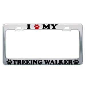   MY TREEING WALKER Dog Pet Auto License Plate Frame Tag Holder   Chrome