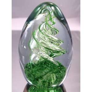  Blown Glass Art Emerald Twists Wave Handmade Art Glass Paperweight 